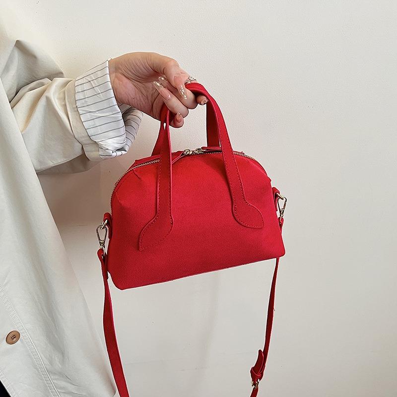 Retro Niche Portable Shell Bag Women's New Fashion Lychee Pattern Bowling Bag Commuter Shoulder Messenger Bag