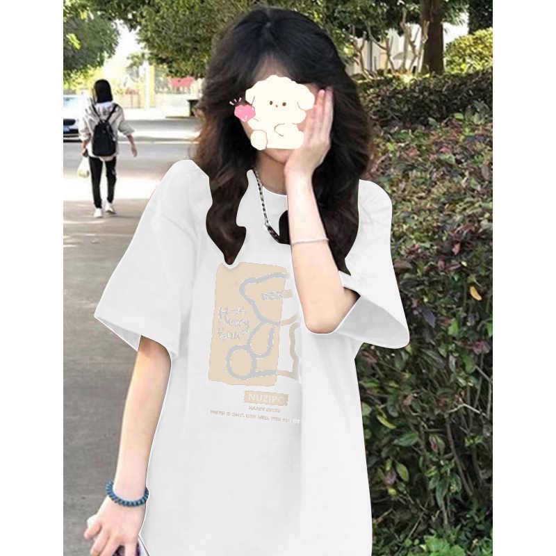 Plus-Size Women's American Retro Brown Cartoon T-Shirt - Summer Pure Cotton, High Street Style, Loose Fit, Trendy Short Sleeve Top