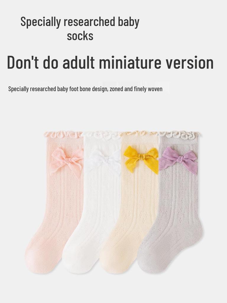 Sommer-Netz-Baumwollsocken mit Schleife für Mädchen (Wadenlänge)