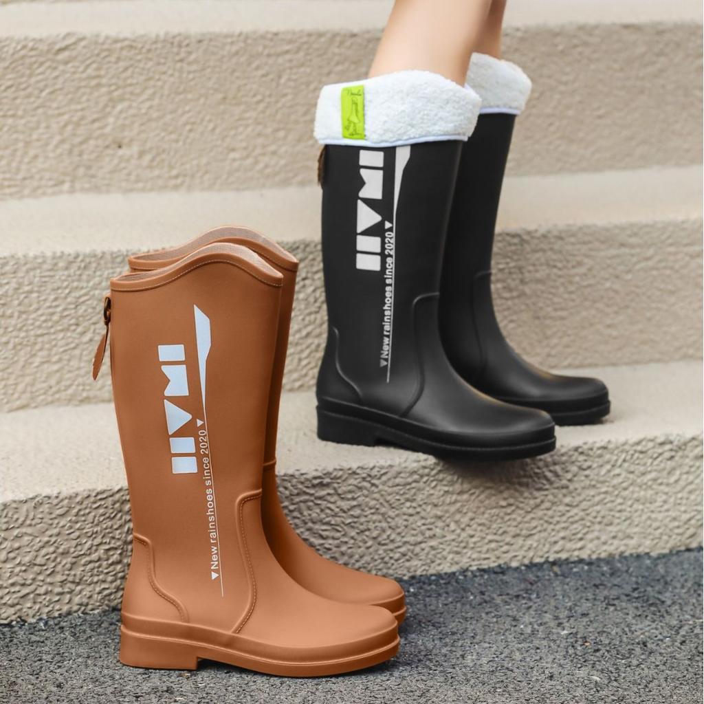 New High Tube Rain Shoes Women's Water Shoes Fashion Rain Boots Outdoor Rubber Shoes Fleece Thickened Non-slip Water Boots