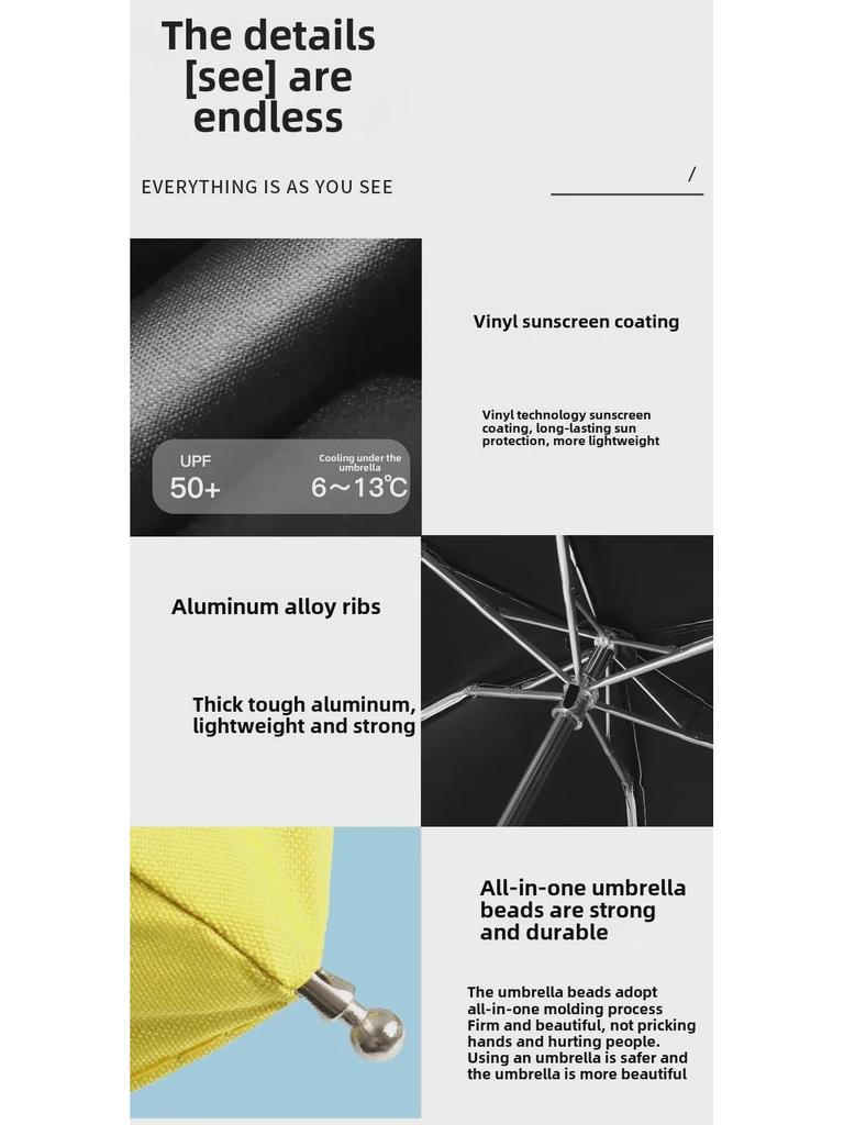 Sluneční a deštníkový 5-skládací mini kompaktní deštník s UV ochranou – Slunečník a přenosný kapesní deštník