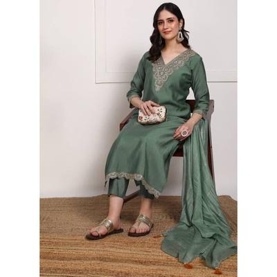 Women Party Wear Kurta Pant Dupatta Set Indian Pure Silk Salwar Kameez Kurti VF-20158