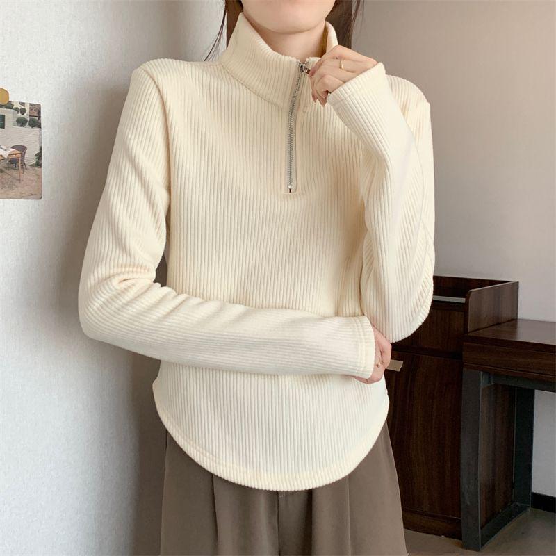 Dames Plus Size Geribbelde Halve Rits Basislaag Top - Figuurcorrigerende Losse Pasvorm voor Herfst/Winter