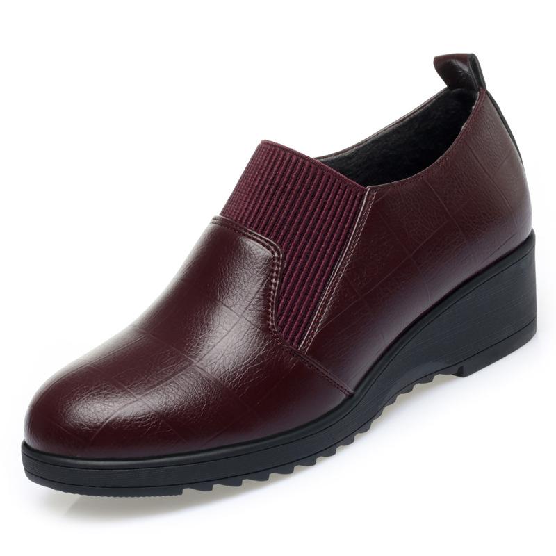 Brand Genuine Leather Women Shoes Round Toe Casual Comfortable Women's Wedge Shoes Spring Autumn Fashion Mother Shoes