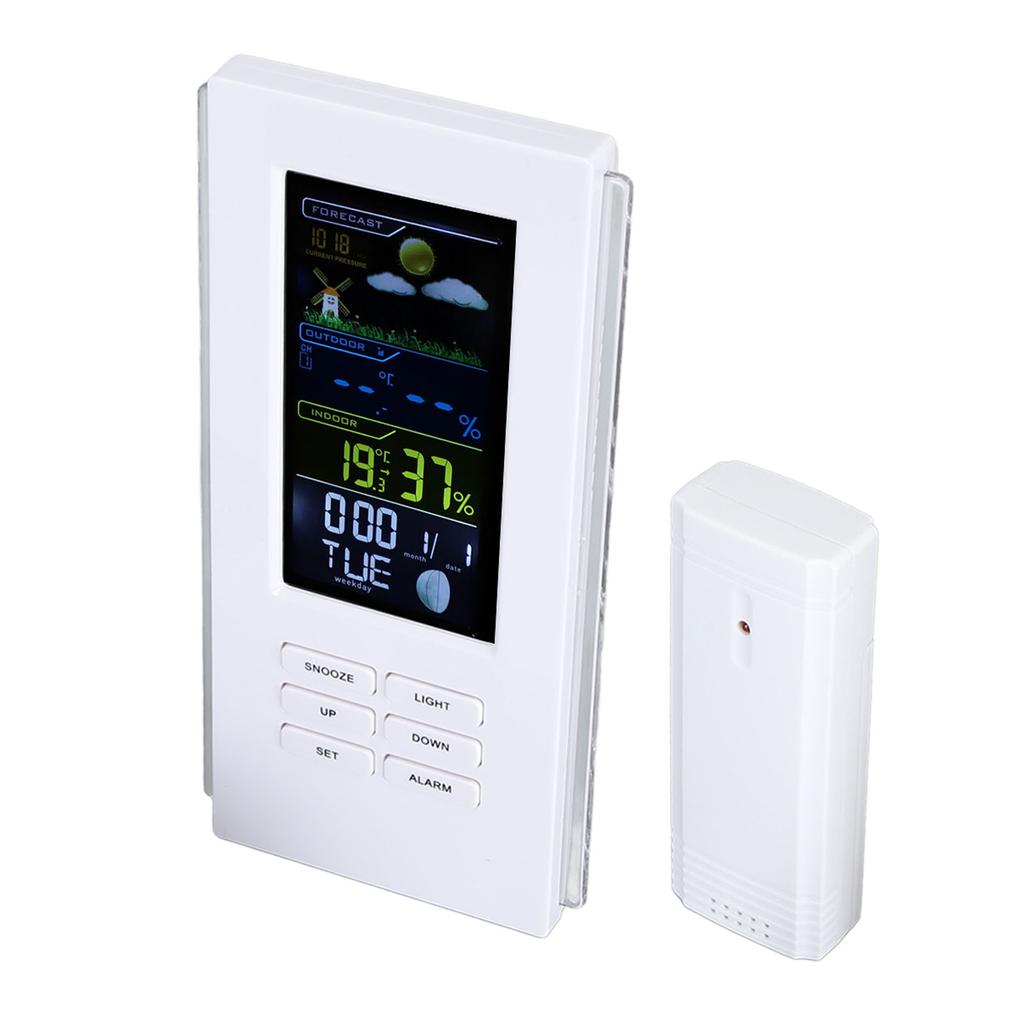 Wireless Weather Forecast Station Indoor Outdoor Thermometer Hygrometer Color Display Digital Temperature Humidity Monitor Alarm Clock Backlight