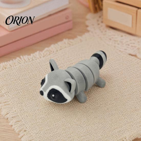 Raccoon Shaped Decoration 3D Printed Figurine with Movable Joints, Cute Articulated Smooth Edge Animal Desktop Ornament, Stress Relief Toy for