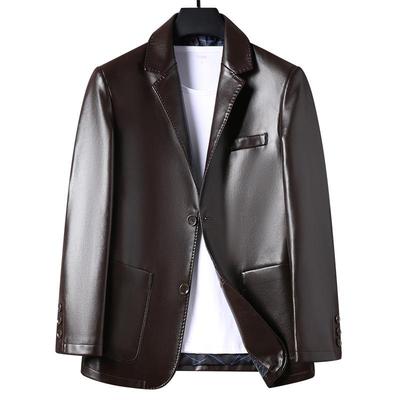 Leather Jacket Men's Autumn and Winter New Men's Clothing Soft Leather Suit Collar Leather Jacket Men's Two-button Casual Leather Suit