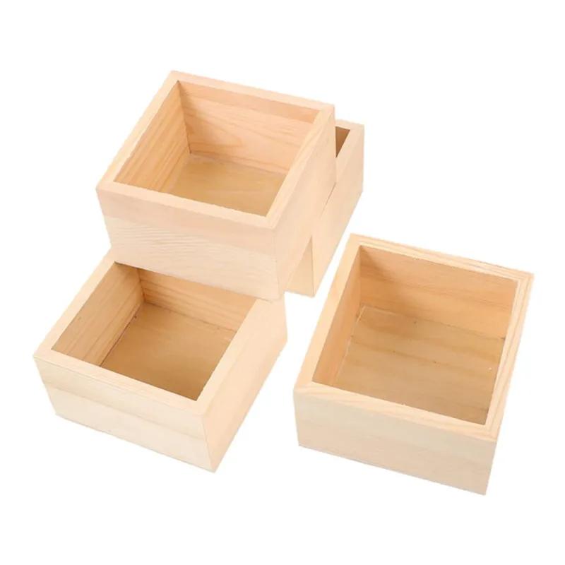 1pc Unfinished Small Wooden Box Square Wooden Box Craft Storage Organizer Box for Art Collectibles, Home Decor, Desktop Drawer