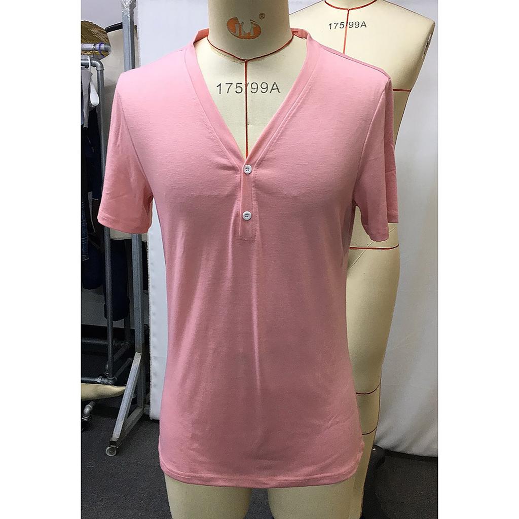 Men's Thin Button V-neck Solid Color Street Casual T-shirt