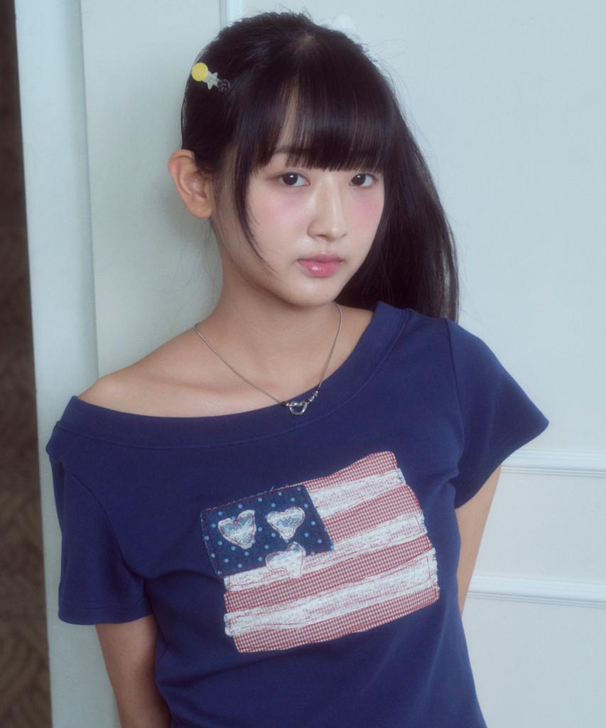 Loginaenloji Usa Banner Lace One Shoulder T-Shirt Navy