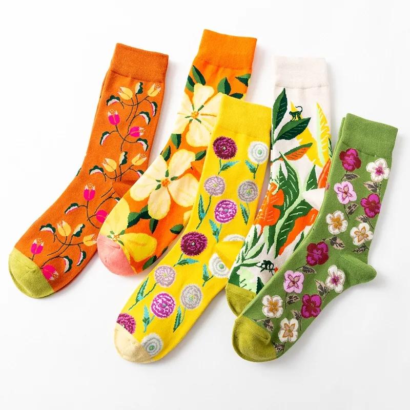 1 Par Calcetines Mujer Arte de Dibujos Animados Pulpo Flor Planta Kawaii Divertido Casual Femenino Algodón Calcetín Medias Ropa de Calle Harajuku Calcetines de Tripulación