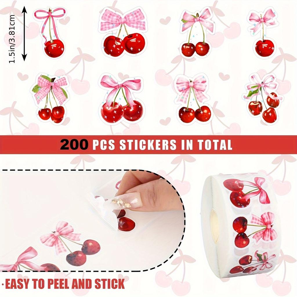 200pcs/1.5-inch Rolled Cherry Fruit Decorative Thank-you Seal Stickers for Handmade Holiday Crafts