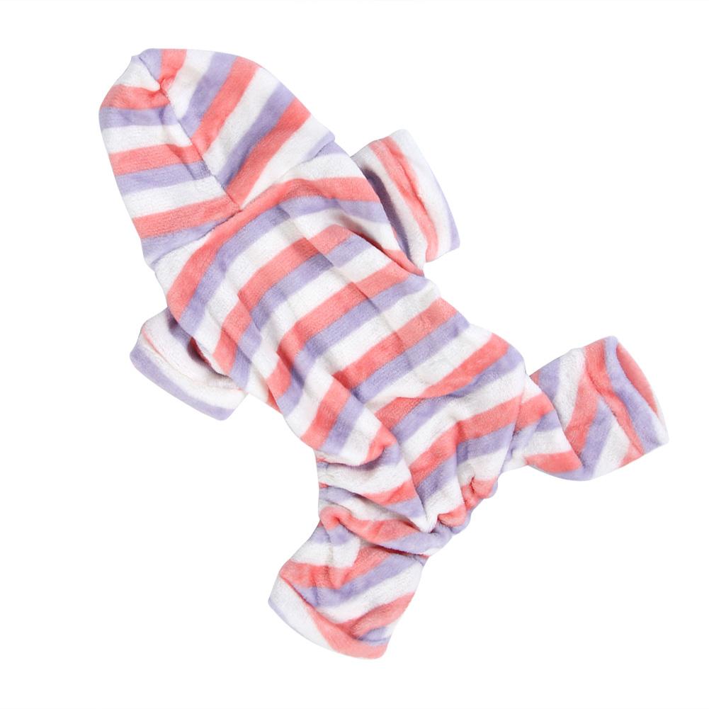 Pet Dog Cat Coral Fleece Cute Clothes Nightclothes Keep Warm Hooded Design for Autumn and Winter Stripe Pattern