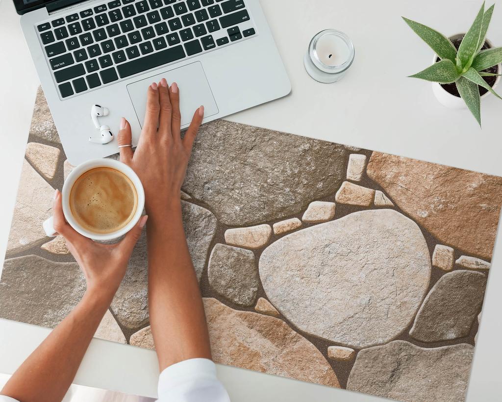 Anti-slip Protective Desk Mat with Mosaic Stone Pattern 90x45 cm