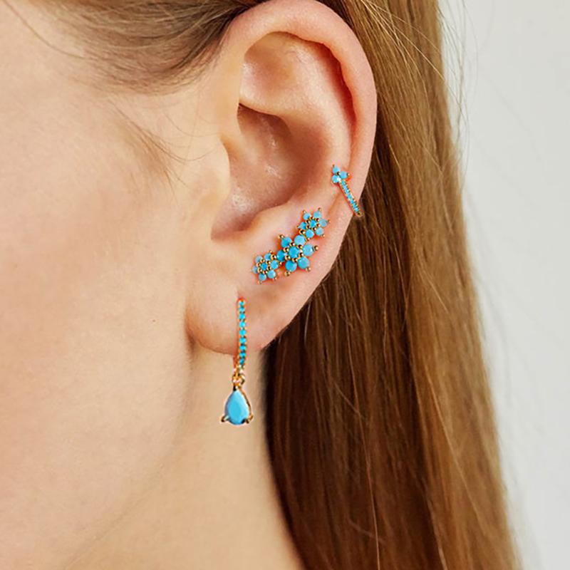 3PCS Gold Filled Flower Pendant Hoop Earrings Set for Women Stainless Steel Helix Rook Conch Tragus Stud Earring Fashion Jewelry