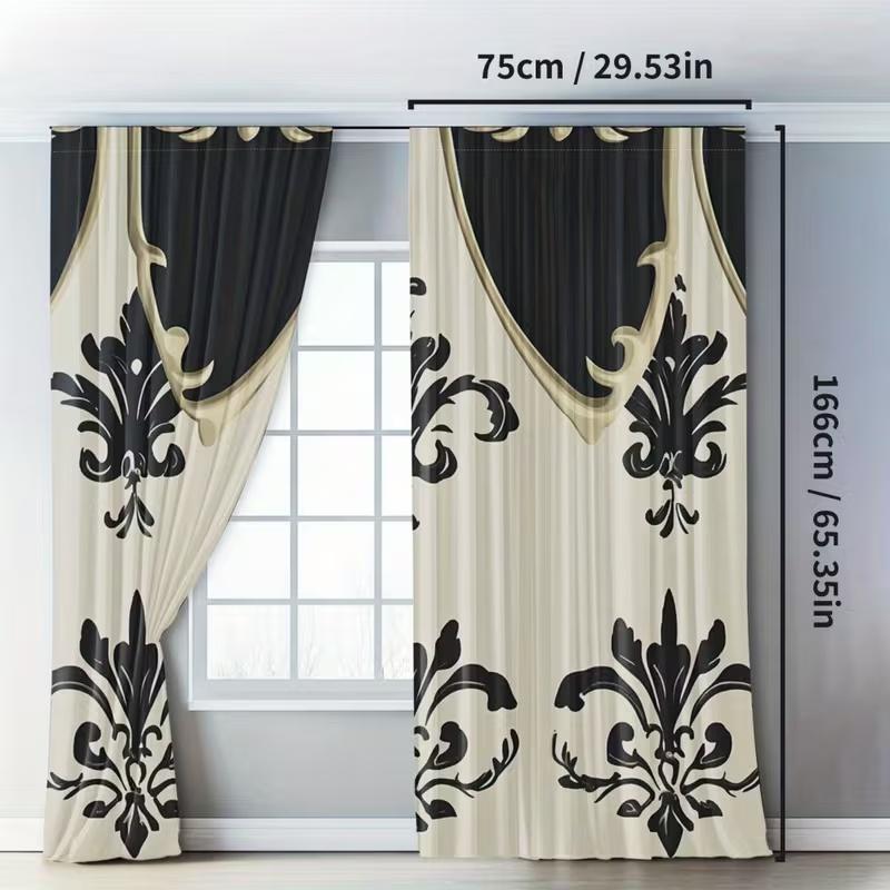 2 Pcs Retro pattern print curtains,suitable for bedroom,living room kitchen decoration,home decoration,window curtain