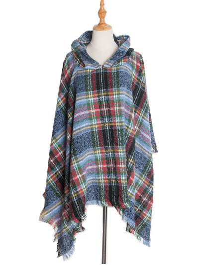 Nuovo pullover spinato primaverile e autunnale con cappello a quadri, mantello e scialle