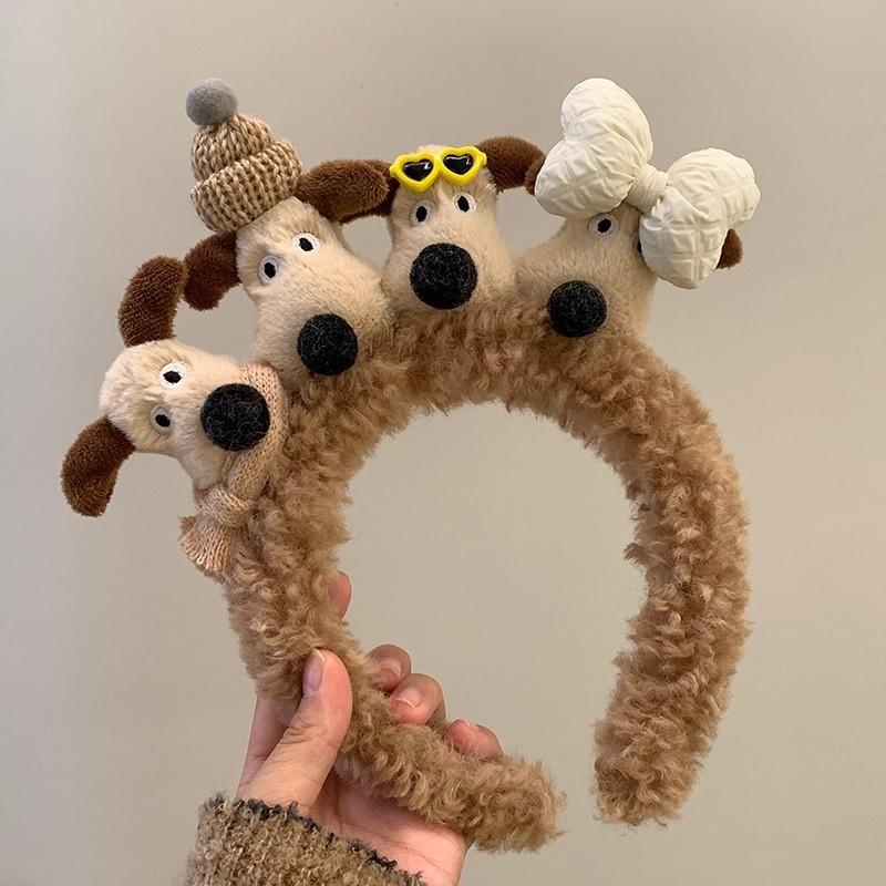 

Lovely Plush Bow Dog Headband Women Fluffy Cartoon Face Wash Hair Hoop Hair Ornament Fall Winter 2023 Latest