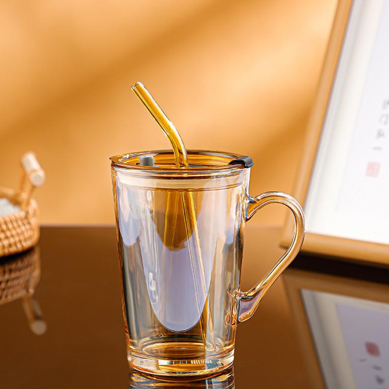 450ml Glass Coffee Cups with Lids and Straws Clear Glass Water Bottles with Handle for Iced Coffee Beer Juice Smoothie Cup