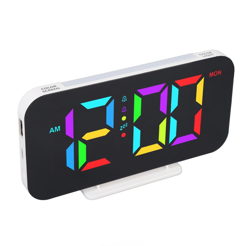 Digital Alarm Clock RGB 5 Brightness 2 Alarms Adjustable Volume 10 Night Light Snooze Mode Electric Desk Clock