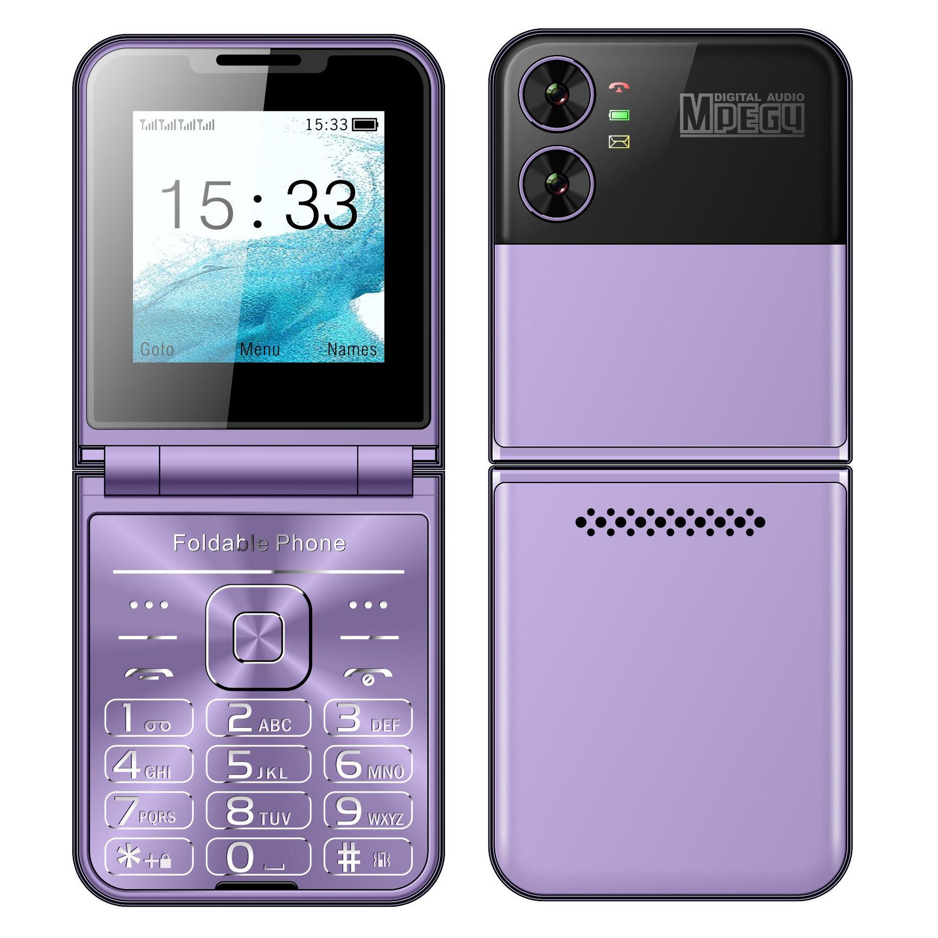 

2,55-дюймовый классический цветной раскладной мобильный телефон с автоматической записью вызовов, FM-радио, быстрый набор, Magic Voice, GSM, две SIM-карты, разблокировка, складные мобильные телефоны, запасной телефон фиолетовый