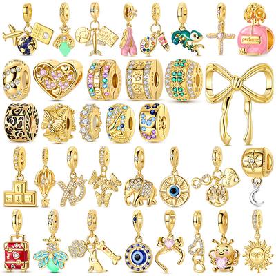 Copper Golden Series Charms Butterfly Clover Bead Dangle Pendant Fit Bracelet Necklace Diy Jewelry Gift