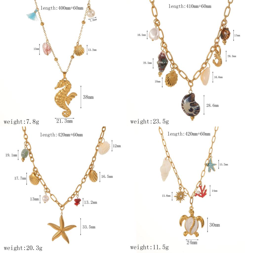 Ocean Style Starfish Shell Stainless Steel Necklace For Women With Geometric Design