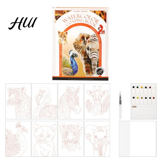 Travel Watercolor Painting Kit Portable Gouache Book Tri-Fold Design Pad Set with Art Creation 12 Color Grids Ergonomic Brush Stress Relief All-in-one