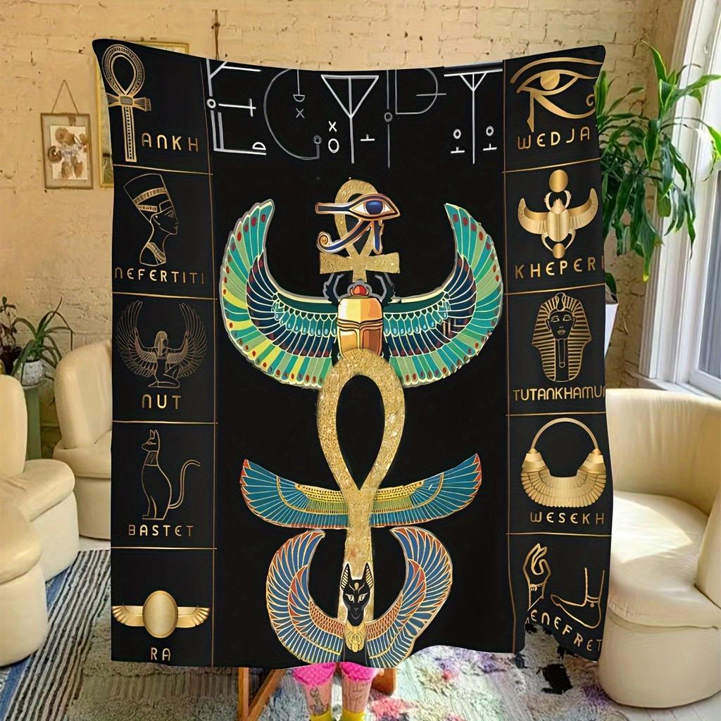 Ancient Egyptian mysterious symbols digital-printed polyester velvet flannel cover blanket Fleece soft cover blankets for beds
