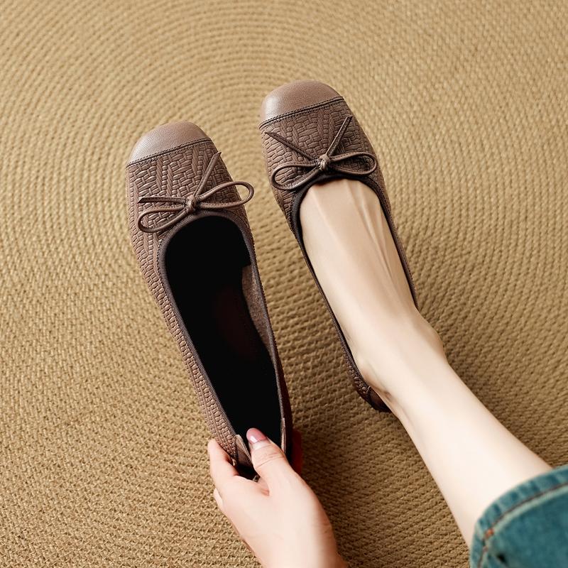 Fashion Women's New Genuine Leather Sheepskin Woven Small Fragrant Butterfly Bow Comfortable and Soft Low Order Shoes Ballet Dance Shoes