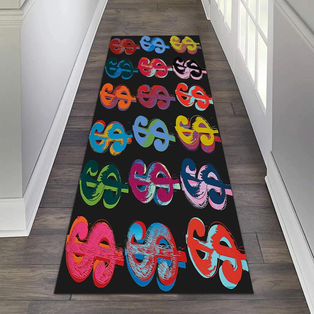 Vibrant Money-Printed Runner Rug Creative Home Decoration Bedside Carpets Zippered Money Bag Art Hallway Entryway Carpet