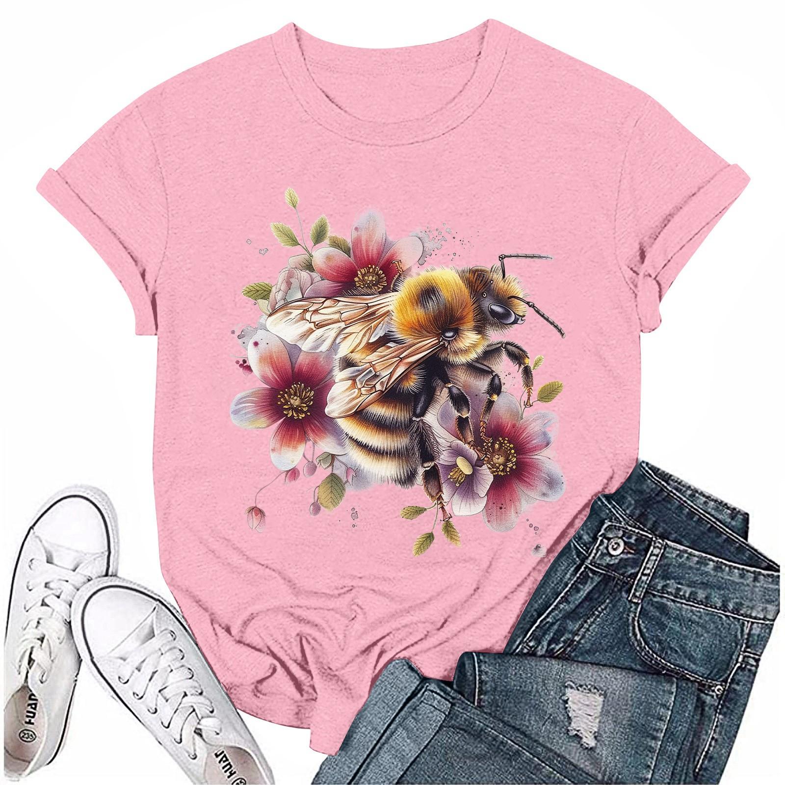 

Женский топ с круглым вырезом, повседневный принт, футболка с короткими рукавами XL розовый