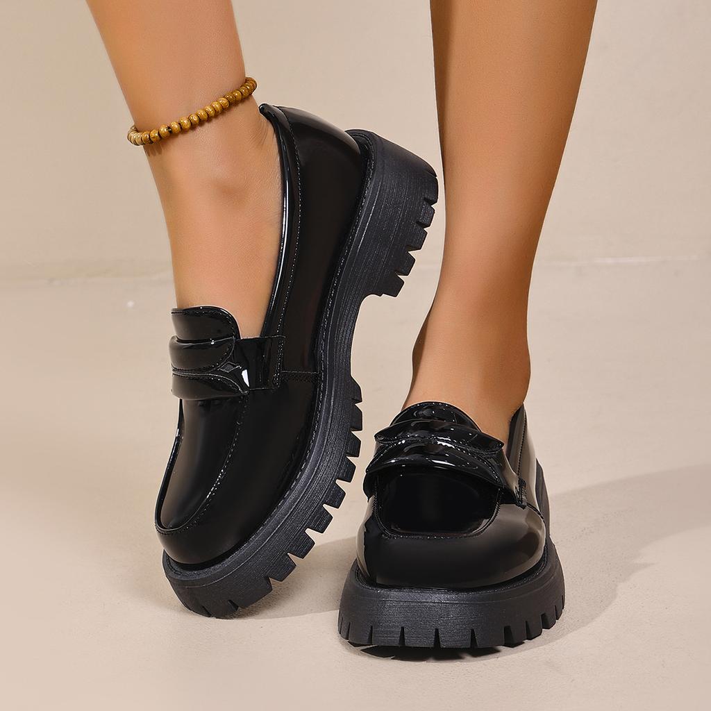 Large size platform women's small leather shoes women's spring and autumn new single shoes retro one-pedal women's shoes