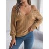 Women's Sweatshirt - Versatile Casual Solid Colour Cable-Knit Off-the-Shoulder Bell-Sleeve Knitwear