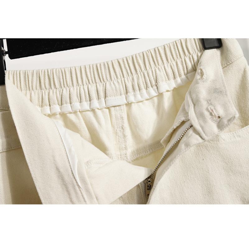 DIMANAF Büyük Beden Kadın Şort Pantolon Yazlık Bol Kot Şort Temel Yüksek Bel Yırtık Pantolon Elastik Bel Maksi