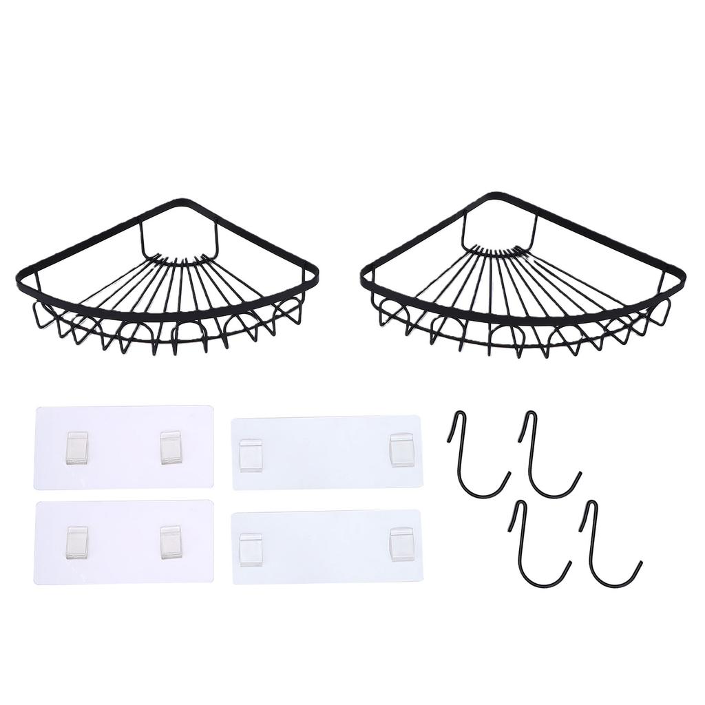 2PCS Corner Shower Shelves Wall Mounted Iron Shower Caddy Storage Rack Rustproof for Bathroom Organizer Black