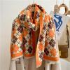 New scarf, sweet plaid women's shawl, warm in winter, imitation cashmere scarf with decoration
