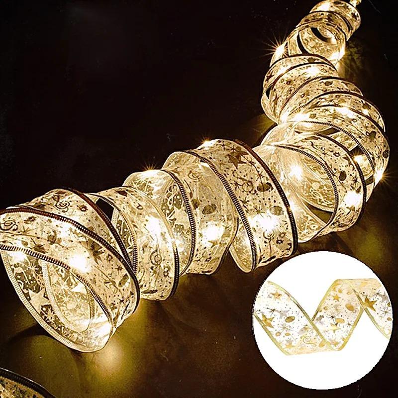 Rubans LED Décoration de Noël Ornements d'Arbre de Noël DIY Noeuds en Dentelle Guirlandes Lumineuses Navidad Décorations pour la Maison Nouvel An