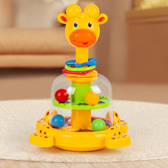 Barn Tegneserie Giraff Trykkleke Roterende Hoppende Ball Trykk Tigerleke Småbarn Gutter Jenter Interaktiv Pedagogisk Dyr Spinnerleke