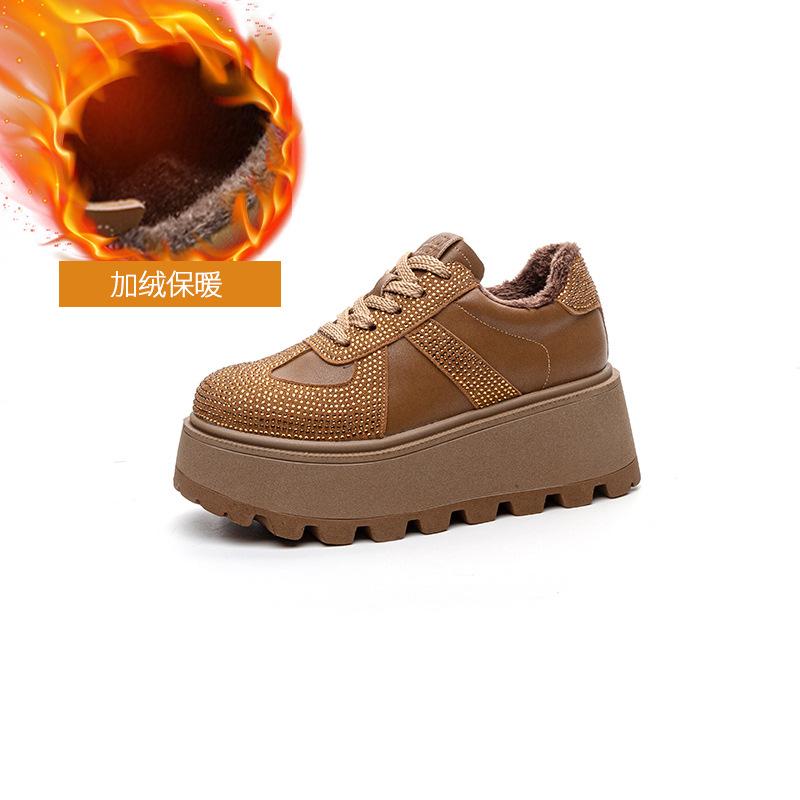 Dexun Shoes Platform Spring Heightening Women's Retro Matte Leather Plus Rhinestones Casual Fashion Sports Board Shoes Women's Shoes