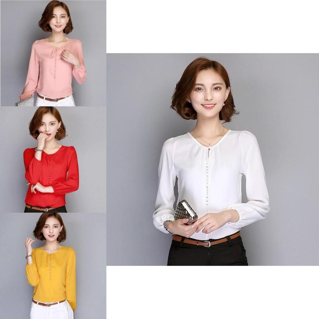 Elegant Summer Female Shirt Long Sleeve Blouse Button Women Office Chiffon Ruffle Tops For Stylish Comfort