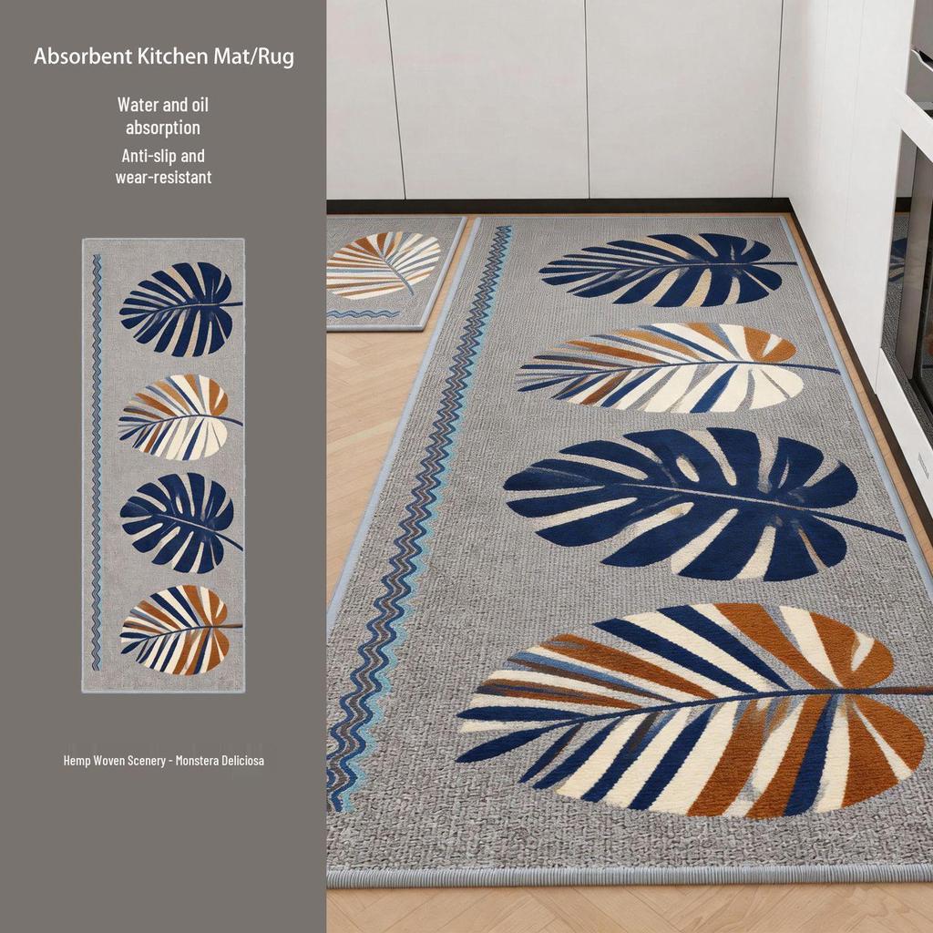 Absorbent Non-Slip Kitchen Floor Mat Set: Durable, Easy-Care, Dirt Resistant, Two-Piece.