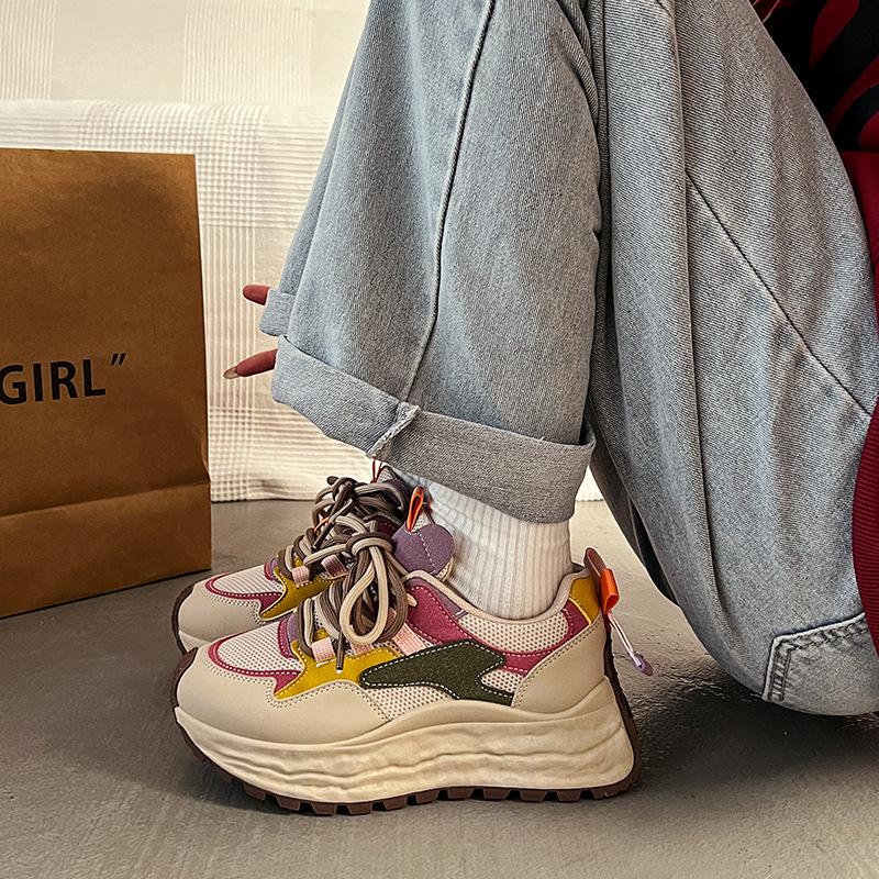 Waffle Forrest Gump shoes women's 2025 new autumn student sports shoes platform height increase running dad shoes 2503