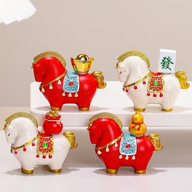 Year Of Horse Resins Sculpture New Year Decorative Figurine Symbolizing Fortunes Prosperity For Gifting Or Shelf Table