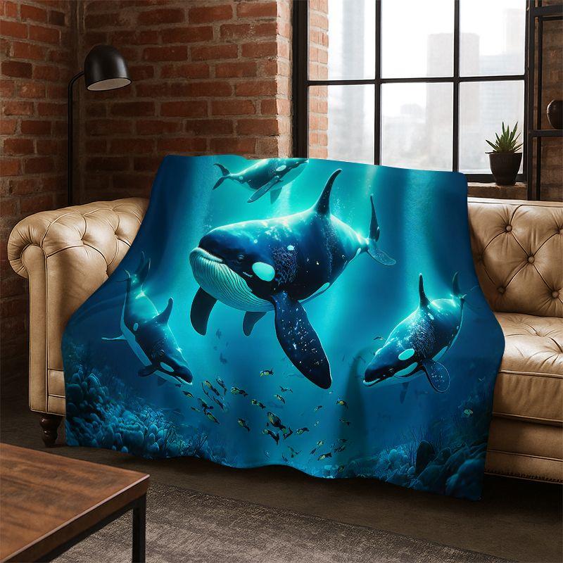 Underwater Sea World Marine Life Cartoon Flannel Blanket Soft Throw Blanket for Bedroom Living Room Bed Travel Camping Picnic