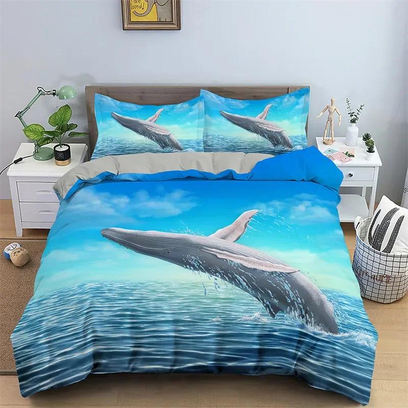 Comforter Dolphin Microfiber 3D Sea Animal Bedding Set Cartoon Comforter Full King Size For Boys Girls Adult Room Decor