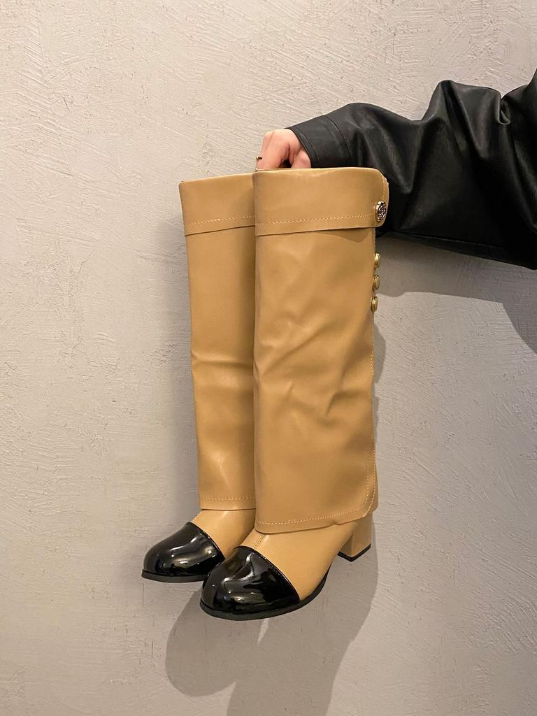 High-heeled small fragrant wind solid color tall knight boots women's boots 2025 new autumn and winter versatile long tube long boots