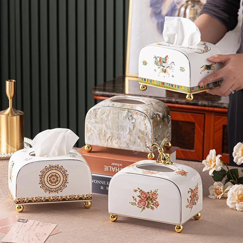 European Style Ceramic Small Paper Box, Living Room Paper Box, Home Dining Room Coffee Table, Creative Tissue Box