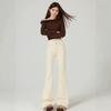 Slightly Pulled Jeans Women's Velvet Trousers New Autumn and Winter Small Light-colored Elastic High-waisted Thin Horn Pants