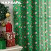 1PC NAPEARL Christmas Style Semi Blackout Curtains Santa Claus and Elk Pattern Green Curtains for Living Room Bedroom Balcony Window Home Decor